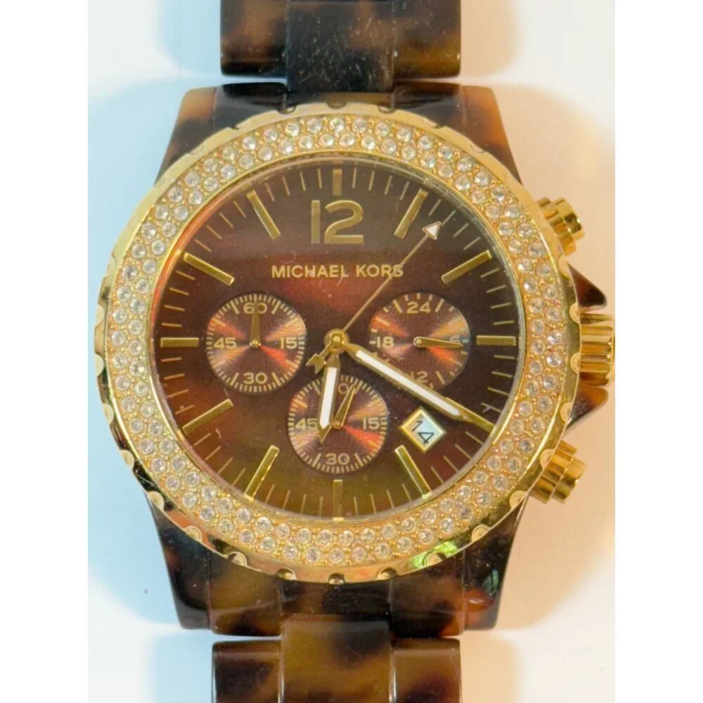 Michael Kors Watches Faux Tortoise Beige Lot of 2 READ LOTS OF WEAR AS IS